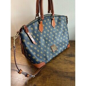 Designer Dooney & Bourke Navy/Tan Gretta Satchel Handbag